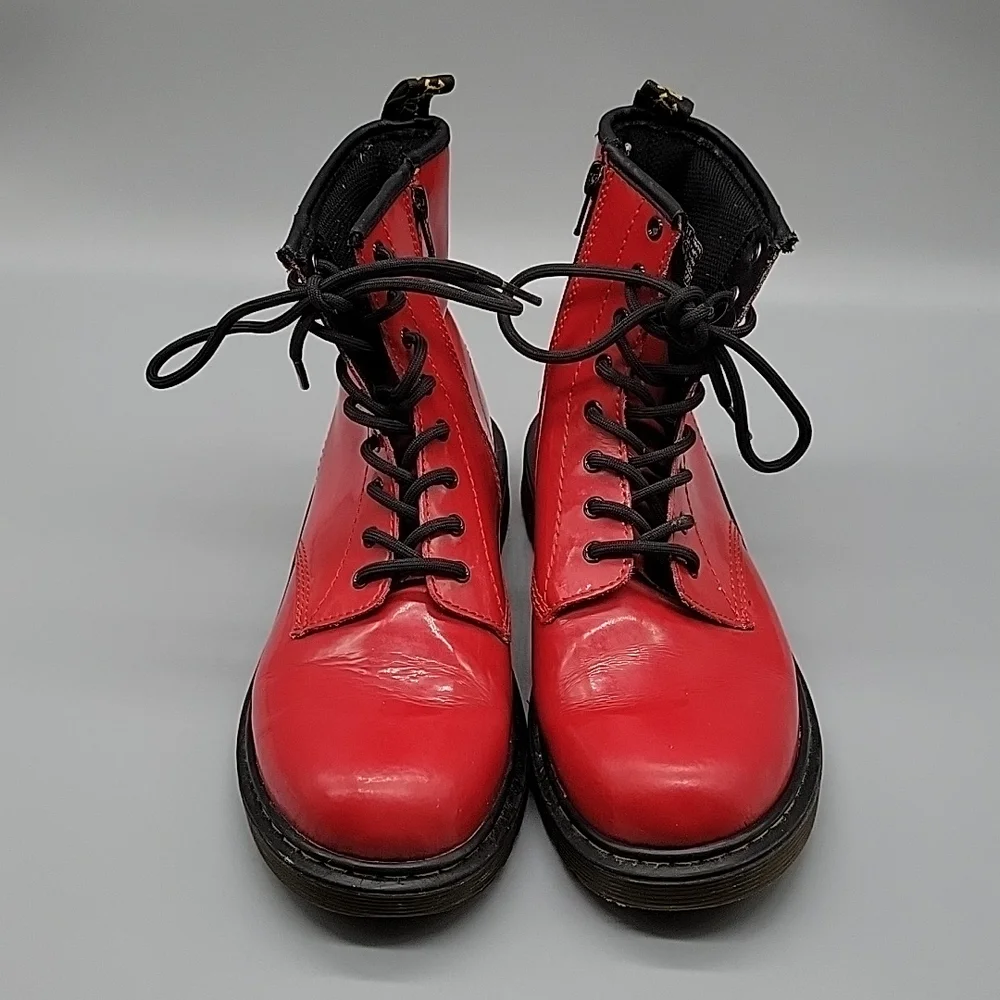 Doc Martens Red Patent Leather Boots Combat Boots - Picture 4 of 11